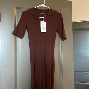 Brown Zara MIDI Dress NWT